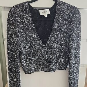 NWT ba&sh Black and Silver Sequin Sweater